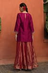 Shop_Begum_Magenta Kurta Raw Silk Embellished Dabka Round Ruksaar Short Sharara Set _at_Aza_Fashions