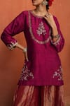 Buy_Begum_Magenta Kurta Raw Silk Embellished Dabka Round Ruksaar Short Sharara Set _Online_at_Aza_Fashions