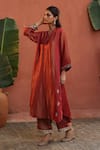 Buy_Begum_Orange Kurta Dola Silk Embellished Dabka V Neck Tara Zardozi Pant Set _Online_at_Aza_Fashions