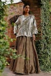 Buy_Begum_Brown Top Georgette Embellished Sequin Round Zohra Scallop Hem Lehenga With _at_Aza_Fashions