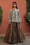 Begum_Brown Top Georgette Embellished Sequin Round Zohra Scallop Hem Lehenga With _Online_at_Aza_Fashions