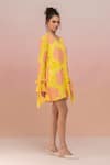 TheRealB_Yellow Viscose Crushed Crepe Printed Floral V Neck Dress _Online_at_Aza_Fashions