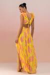 Shop_TheRealB_Yellow Viscose Crepe Printed Floral V Neck Pleated Dress _at_Aza_Fashions