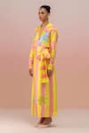 Buy_TheRealB_Yellow Viscose Heavy Satin Printed Checkered Collar Shirt And Skirt Set _Online_at_Aza_Fashions