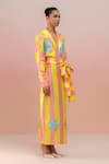 Shop_TheRealB_Yellow Viscose Heavy Satin Printed Checkered Collar Shirt And Skirt Set _Online_at_Aza_Fashions