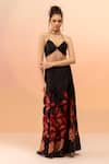 Buy_TheRealB_Black Viscose Satin Printed Floral Halter Neck Top And Skirt Set _at_Aza_Fashions