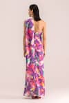 Shop_TheRealB_Multi Color Satin Printed Abstract Asymmetric One Shoulder Dress _at_Aza_Fashions