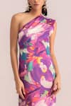 TheRealB_Multi Color Satin Printed Abstract Asymmetric One Shoulder Dress _Online_at_Aza_Fashions