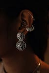 Manner_Silver Plated Carved Enamelled Earrings _at_Aza_Fashions