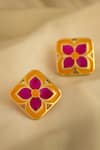 Buy_Manner_Orange Embroidery Enamelled Chameli Bloom Studs _at_Aza_Fashions