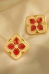 Buy_Manner_Red Embroidery Gold Plated Enamelled Stud Earrings _at_Aza_Fashions