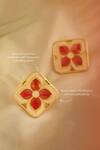Shop_Manner_Red Embroidery Gold Plated Enamelled Stud Earrings _at_Aza_Fashions