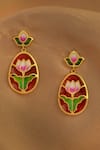 Buy_Manner_Red Embroidery Gold Plated Enamelled Lotus Earrings _at_Aza_Fashions