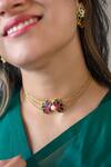 Buy_Manner_Green Gold Plated Enamelled Blossom Choker _at_Aza_Fashions