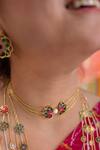 Shop_Manner_Green Gold Plated Enamelled Blossom Choker _Online_at_Aza_Fashions