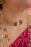 Manner_Green Gold Plated Enamelled Blossom Choker _at_Aza_Fashions