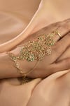 Buy_Manner_Green Zari, Embroidery Enamelled Floral Haathphool Bracelet _Online_at_Aza_Fashions