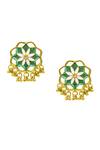 Shop_Manner_Green Enamelled Kumud Bloom Stud Earrings _at_Aza_Fashions