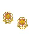 Buy_Manner_Pink Enamelled Kumud Blossom Stud Earrings _at_Aza_Fashions