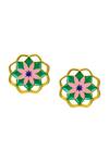 Shop_Manner_Green Enamel Mudita Floral Earrings _at_Aza_Fashions