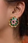 Buy_Manner_Green Enamel Mudita Floral Earrings _Online_at_Aza_Fashions