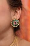 Shop_Manner_Green Enamel Mudita Floral Earrings _Online_at_Aza_Fashions