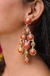 Manner_Pink Enamel Phool Dangler Earrings _at_Aza_Fashions