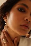 Buy_Manner_Rose Gold Stone Magnolia Floral Carved Earrings _at_Aza_Fashions