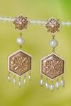 Manner_Rose Gold Stone Magnolia Floral Carved Earrings _Online_at_Aza_Fashions