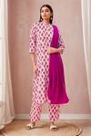 Buy_Samyukta Singhania_Pink Cotton Printed Floral Band Collar Princess-cut A-line Kurta Set_at_Aza_Fashions