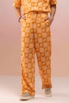 Shop_TheRealB_Peach Viscose Crepe Print Checkered Bloom Shirt With Pant _Online_at_Aza_Fashions