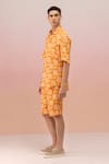 Shop_TheRealB_Peach Viscose Crepe Print Checkered Flora Shirt With Shorts _at_Aza_Fashions