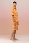 TheRealB_Peach Viscose Crepe Print Checkered Flora Shirt With Shorts _Online_at_Aza_Fashions