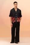 Buy_TheRealB_Black Viscose Satin Print Bloom Rage Shirt _at_Aza_Fashions