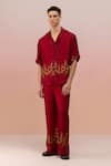 Buy_TheRealB_Red Viscose Satin Print Dragonfly World Shirt With Pant _at_Aza_Fashions