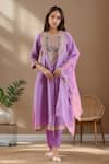 Buy_Samyukta Singhania_Purple Anarkali And Dupatta Organza Embroidered Gota Round Set _at_Aza_Fashions