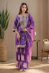 Buy_Samyukta Singhania_Purple Kurta Chanderi Silk Embroidered Gota Round Sharara Set _at_Aza_Fashions