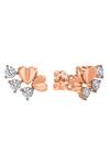 Shop_Divine Solitaires_Rose Gold Imitation Diamonds Heart Shaped Cutwork Stud Earrings_at_Aza_Fashions