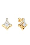 Buy_Divine Solitaires_Yellow Diamond 18kt Gold Abstract Cutwork Embellished Earrings _at_Aza_Fashions