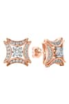 Buy_Divine Solitaires_Rose Gold Diamond 18kt Abstract Cutwork Embellished Earrings _at_Aza_Fashions