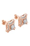 Shop_Divine Solitaires_Rose Gold Diamond 18kt Abstract Cutwork Embellished Earrings _at_Aza_Fashions