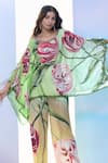 Buy_Pria Kataria Puri_Green Satin Print Tulip Blossom Scoop Neck Short Tunic _Online_at_Aza_Fashions