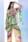 Shop_Pria Kataria Puri_Green Satin Print Tulip Blossom Scoop Neck Short Tunic _Online_at_Aza_Fashions