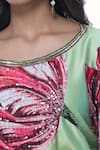 Pria Kataria Puri_Green Satin Print Tulip Blossom Scoop Neck Short Tunic _at_Aza_Fashions