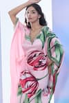 Buy_Pria Kataria Puri_Pink Satin Print Tulip Blossom Wavy Neck Kaftan _Online_at_Aza_Fashions