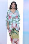 Shop_Pria Kataria Puri_Blue Satin Printed Tulip V-neck Sequined Tunic _at_Aza_Fashions