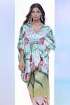 Shop_Pria Kataria Puri_Blue Satin Printed Tulip V-neck Sequined Tunic _Online_at_Aza_Fashions