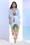 Shop_Pria Kataria Puri_Blue Satin Printed Tulip Scallop V-neck Sequined Tunic _at_Aza_Fashions