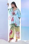 Pria Kataria Puri_Blue Satin Printed Tulip Scallop V-neck Sequined Tunic _Online