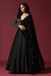 Buy_Two Sisters By Gyans_Black Georgette Embroidery Pearl Blunt V Neck Floral Yoke Draped Gown _at_Aza_Fashions